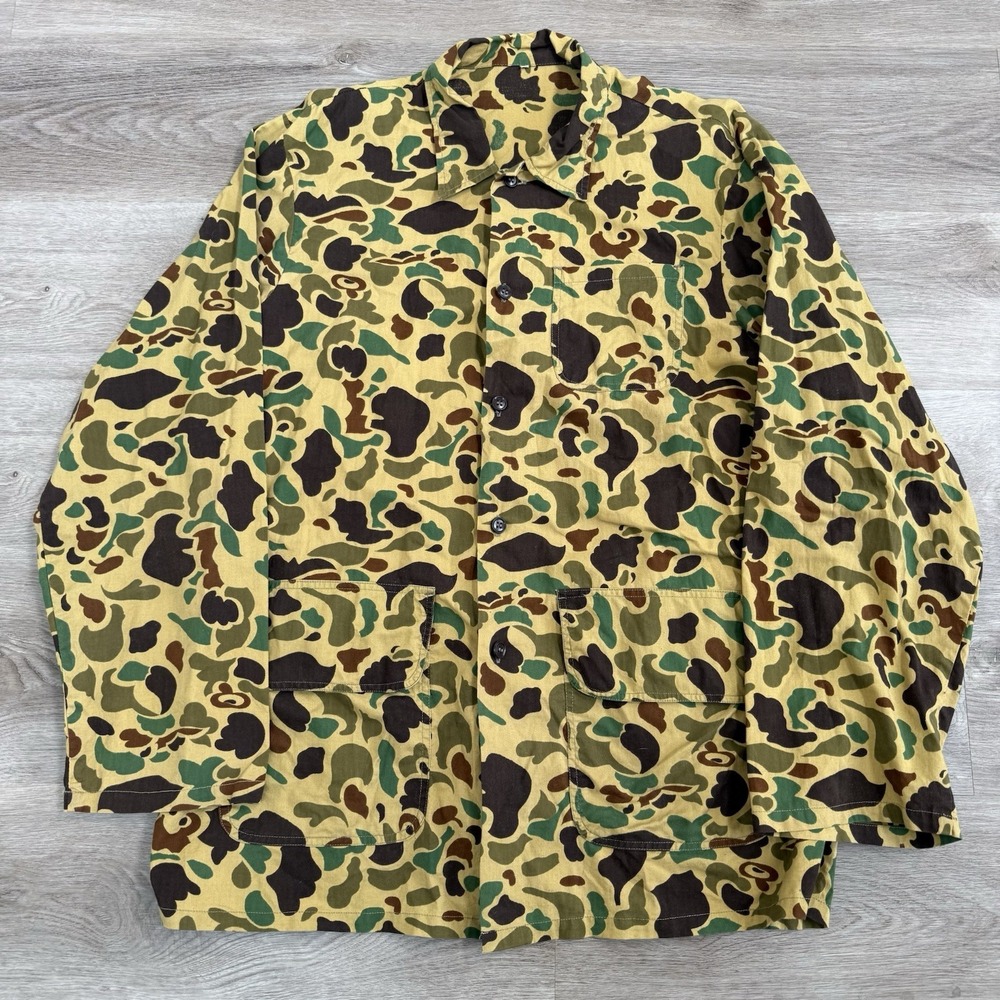 Vintage 70s Frog Skin Camo Chore Jacket Men XL Duck Hunting Camouflage Workwear
